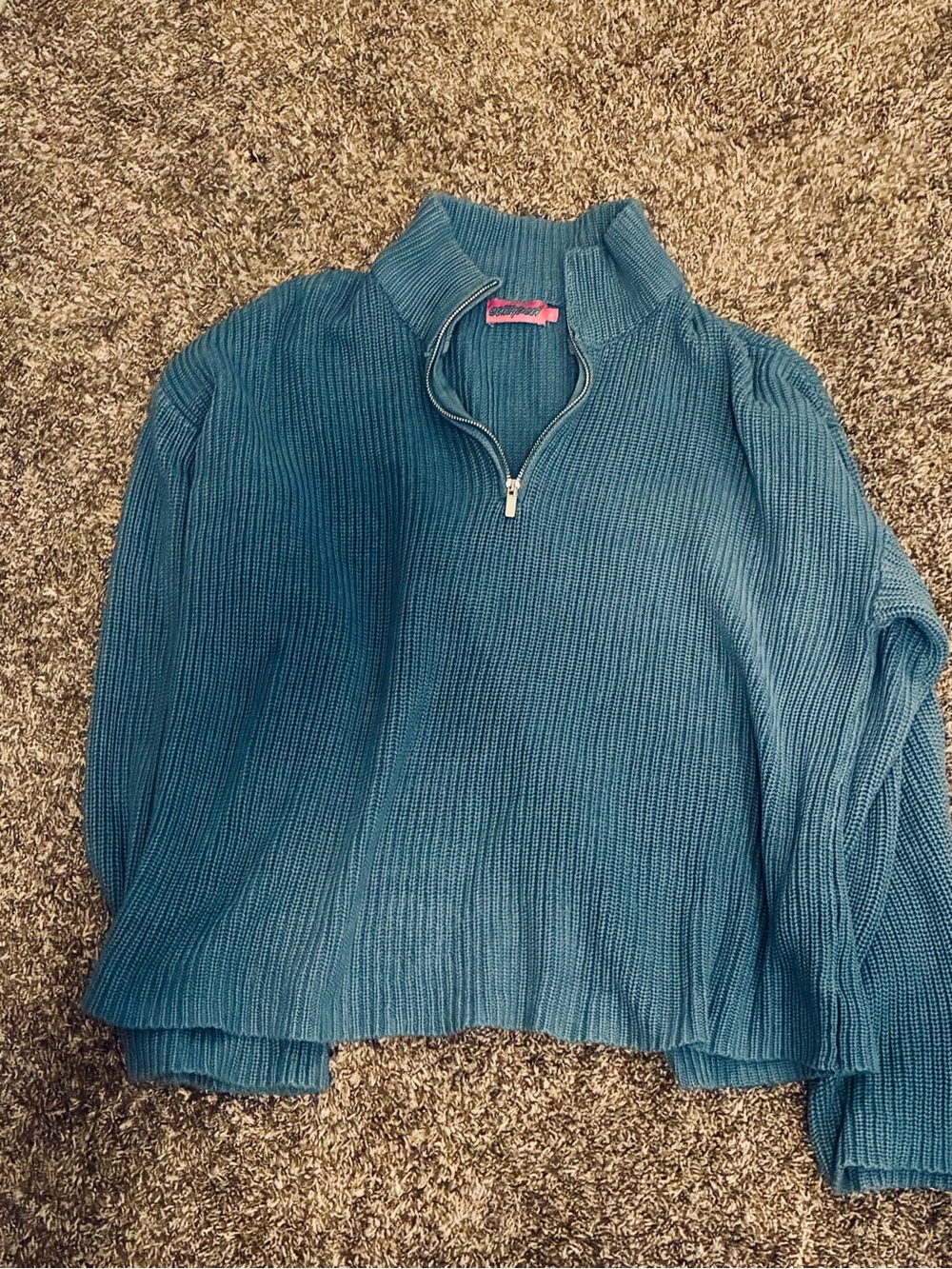 Edikted Teal Ribbed Quarter-Zip Pullover